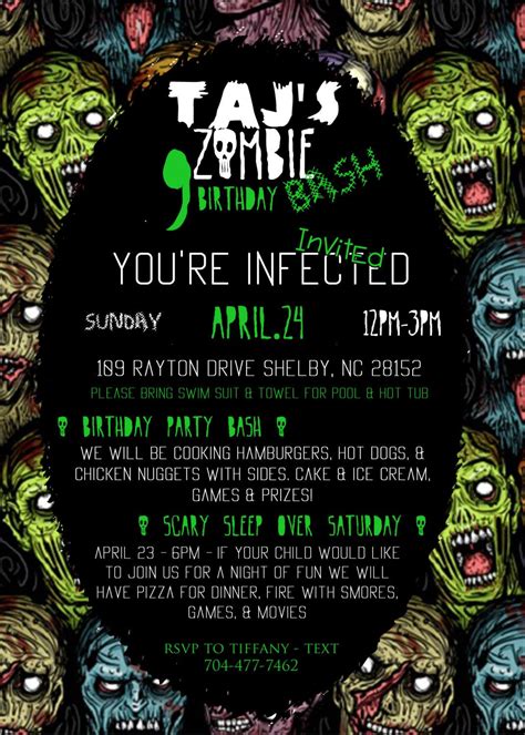 Zombie Bash Birthday Party Invitation Digital Download File By