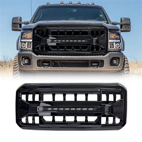 2011 2016 Ford F250 Armor Grille Woff Road Lights Glossy Black Am