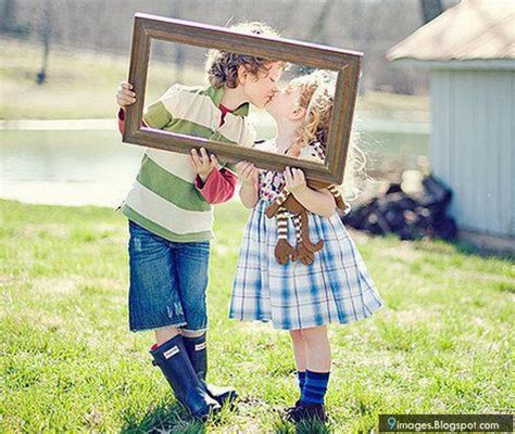 Kissing Little Couple Kids Cute Adorable