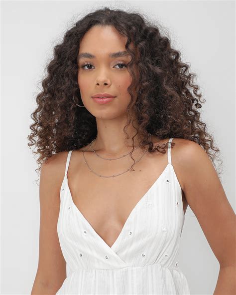 Riachuelo Vestido Midi Decote V Aplica O Metalizada Branco