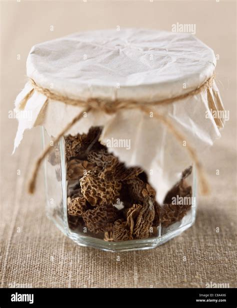 Dried Morel Mushrooms In Jar Stock Photo Alamy