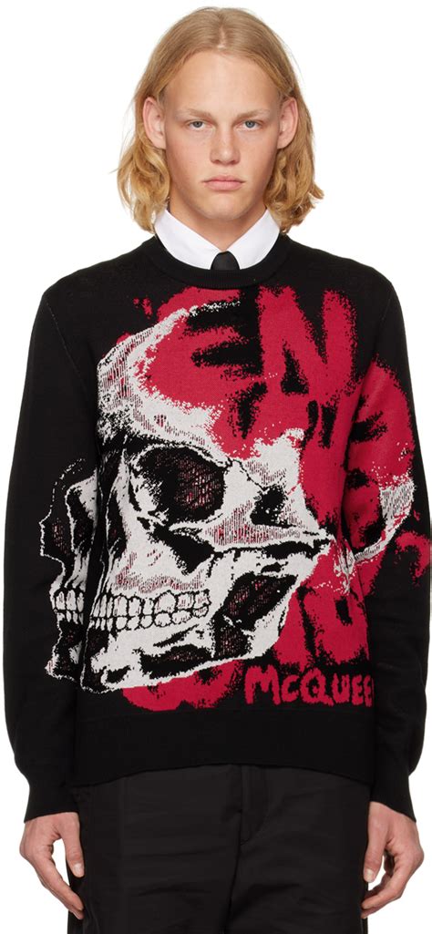 Alexander Mcqueen Black Skull Graffiti Sweater Alexander Mcqueen