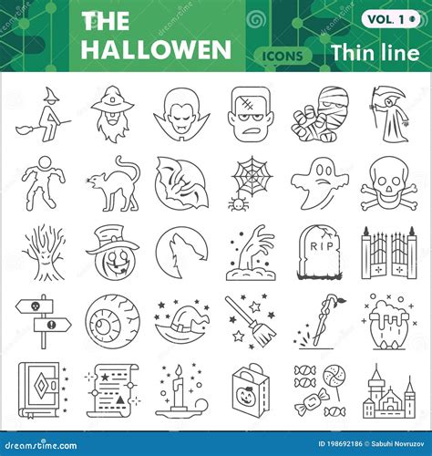 Halloween Thin Line Icon Set Spooky Symbols Collection Vector