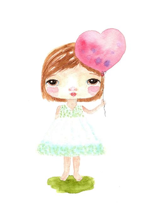 Watercolor Painting Whimsical Girl Folk Art Original Ooak Etsy