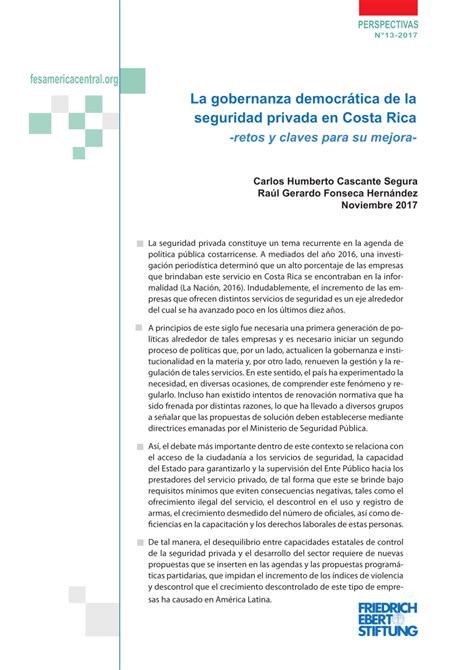 Pdf La Gobernanza Democr Tica De La Seguridad Privada En Costa Rica