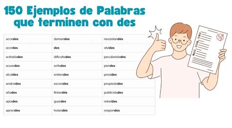 150 Ejemplos De Palabras Que Terminen Con Des Oraciones