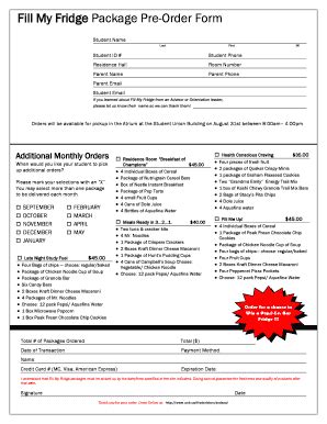 Fillable Online Fill My Fridge Package Pre Order Form Fax Email Print