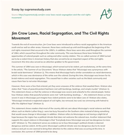 Jim Crow Laws Racial Segregation And The Civil Rights Movement Free