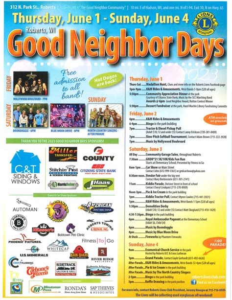 Good Neighbor Days – June 1 – June 4 – Village of Roberts, Wisconsin