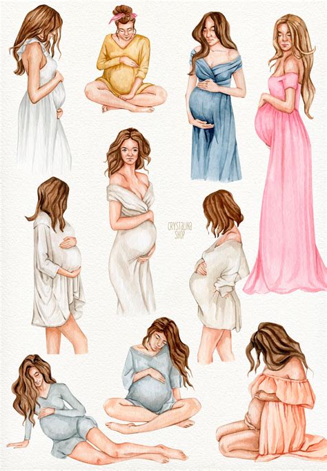 Watercolor Pregnant Women Clipart Pregnancy And Maternity Etsy Uk