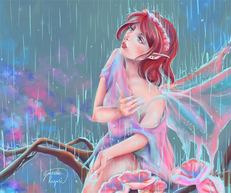 Rain Painting Art Redhead Girl Fantasy Girl Fairy Mood Bokeh