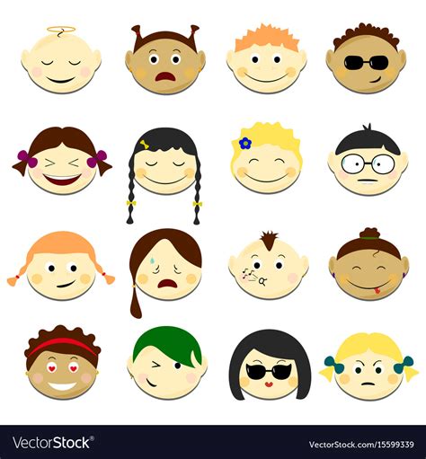 Kids face set emoji portraits Royalty Free Vector Image