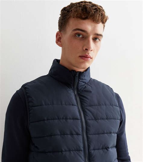 Navy Puffer Zip Up Gilet New Look