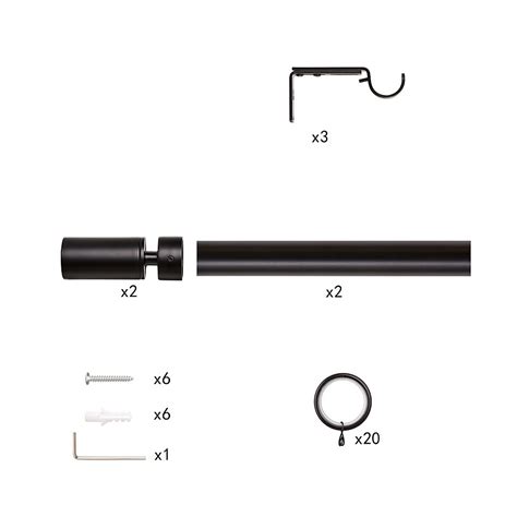 Black Extendable Curtain Pole With Barrel Finial Cm Dia