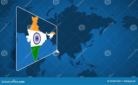 Location Of India On The World Map With Enlarged Map Of India With Flag