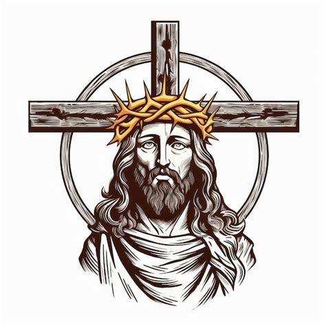 Jesus Christus Mit Dornenkrone Und Kreuz Isolierte Vektorillustration