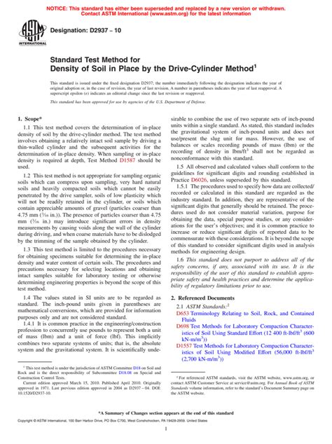 Astm D Standard Test Method For Density Of Soil In Place By