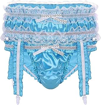 Amazon MSemis Men Sissy Panties Satin Frilly Ruffled Bikini Thong