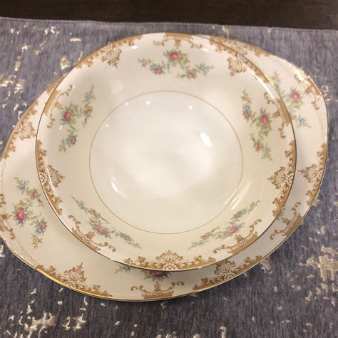 Vintage Homer Laughlin China Eggshell Nautilus Aristocrat Gold Trim Large Platter And Round