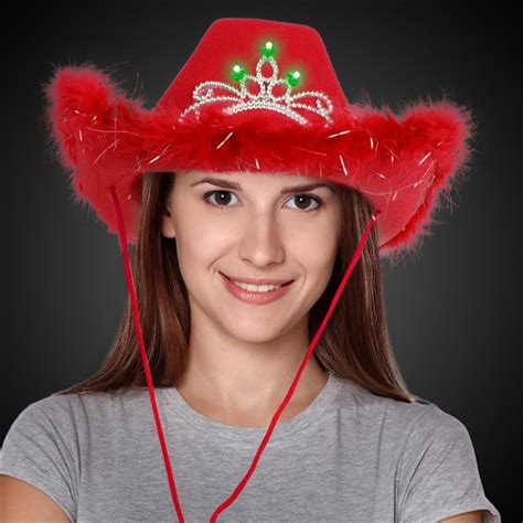 LED Light Red Cowboy Hat with Tiara | Windy City Novelties