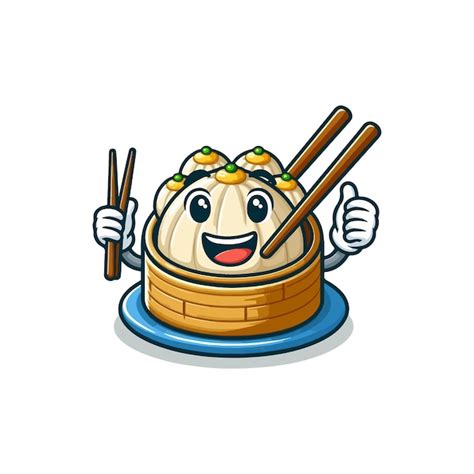 Dim Sum On Plate With Chopstick Cartoon Vector Icon Illustration Food