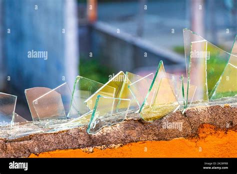 Dangerous Wall With Broken Glass Shards Playa Del Carmen Mexico Stock