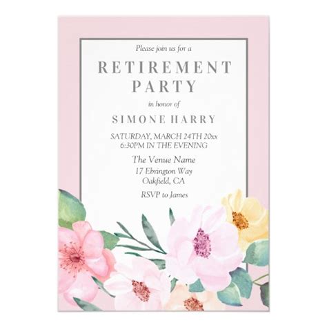 Pink Floral Border Retirement Party Invitation