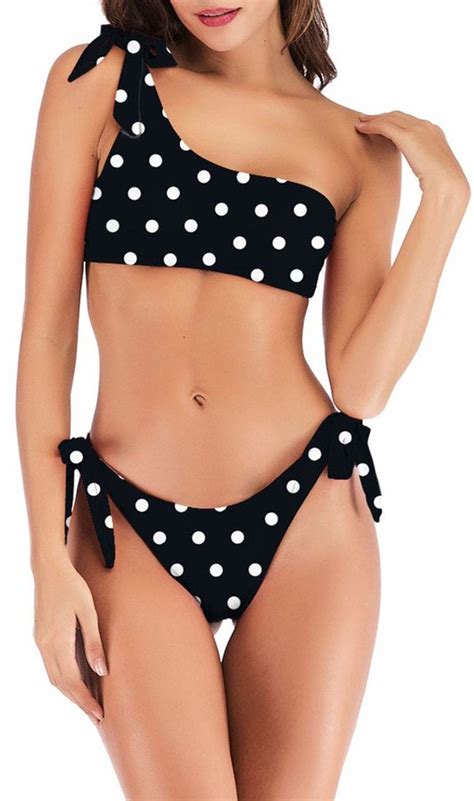 Jfan Women One Shoulder Bikini Sets Asymmetrical Tie Side Bottom Two