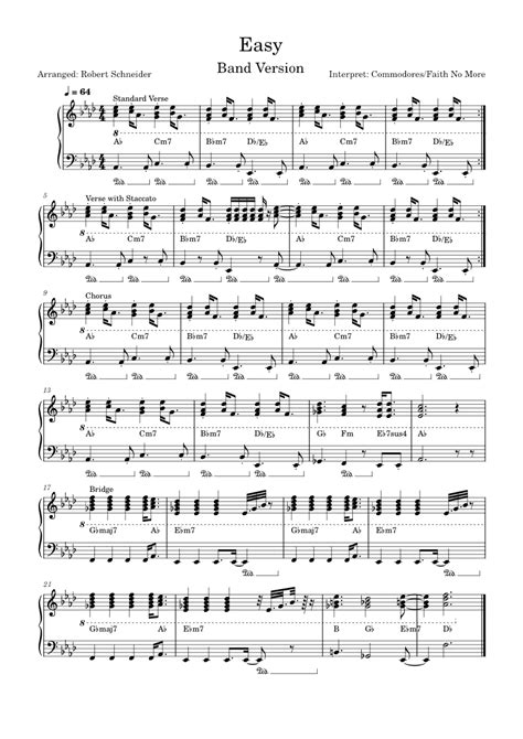 Easy Band Version Sheet Music For Piano Solo