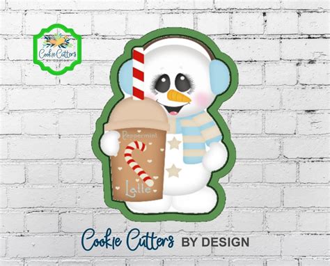Snowman With Hot Chocolate Cookie Cutter Peppermint Latte Etsy