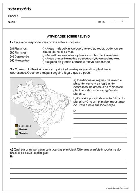 Atividade Sobre Relevo 6 Ano - Atividades sobre o relevo para imprimir (6º ano do Fundamental) - Toda ...