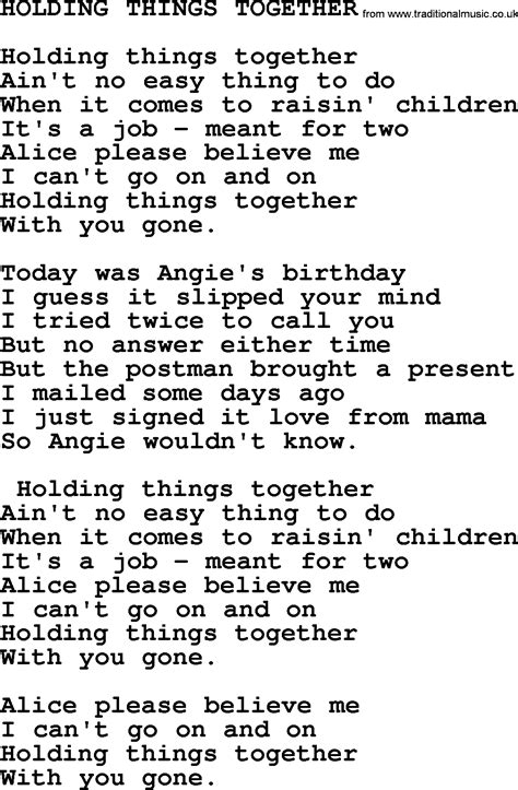 Holding Things Together By Merle Haggard Lyrics