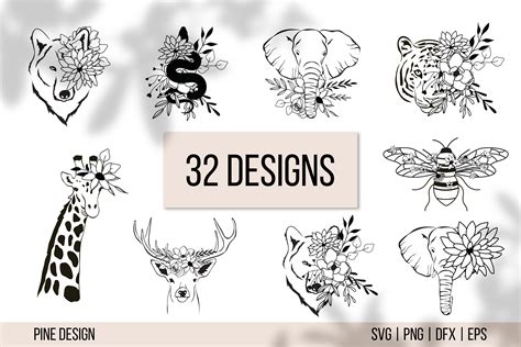 Floral Animals Flower Animals Svg Bundle Tiger Deer Wolf Bee By