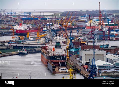 Shipyards In The Overseas Port Of Bremerhaven Bremen Germany Stock