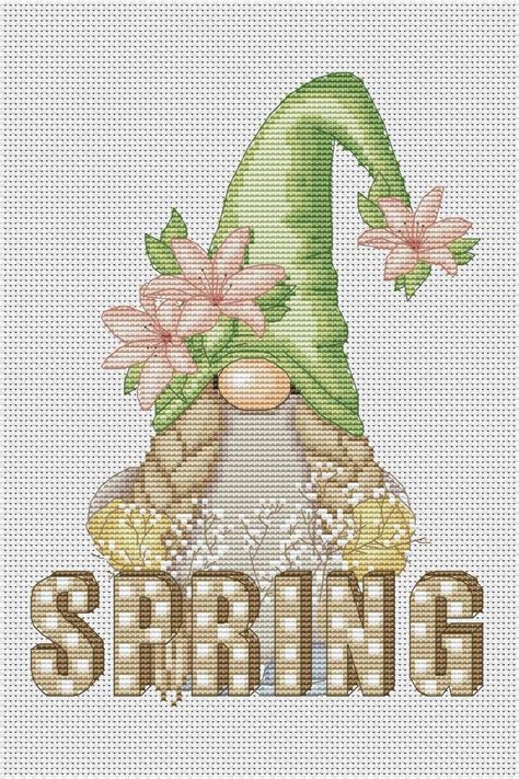 Spring Gnome Cross Stitch Pattern Gnome Cross Stitch Spring Etsy