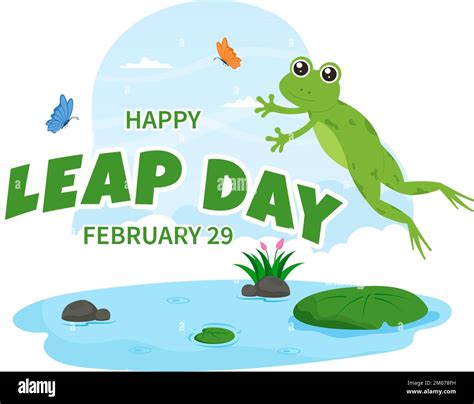 Happy Leap Day on 29 February with Cute Frog in Flat Style Cartoon Hand ...