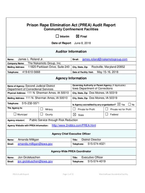 Fillable Online PREA COMPLIANCE AUDIT INSTRUMENT INTERVIEW GUIDE