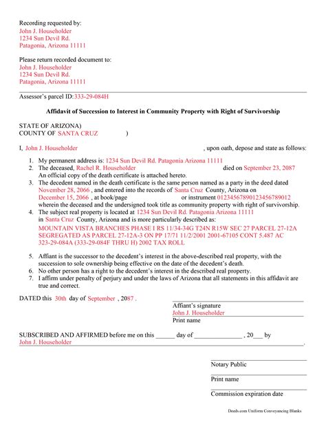 Maricopa County Affidavit Of Succession To Interest In Community Property With Right Of