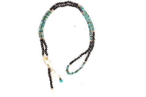 Black Spinel Turquoise Necklace Boho Tassel Pendant Necklace