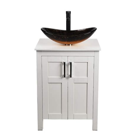 24 Inch Bathroom Vanity and Sink Combo White Modern MDF Board Countertop Vessel Sink with Water ...