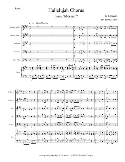 Hallelujah Chorus From Messiah For Brass Quintet And Organ Arr Scott