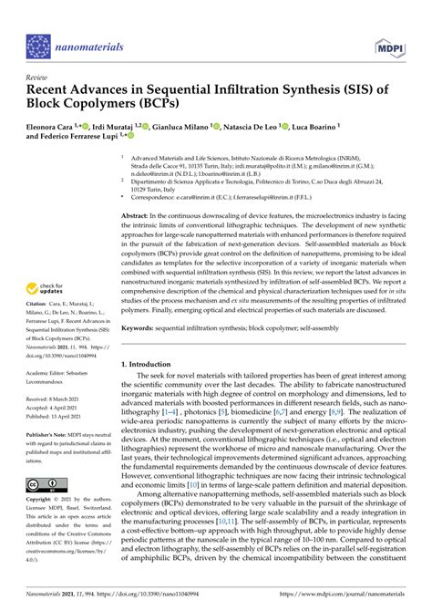 Pdf Recent Advances In Sequential Infiltration Synthesis Sis Of