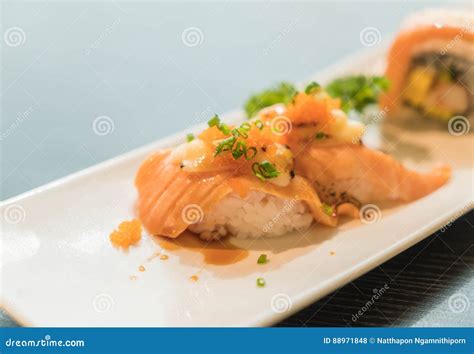 Salmon Burned Cheese Maki Stock Photo Image Of Maki