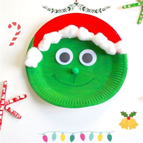 Paper Plate Grinch With Santa Hat