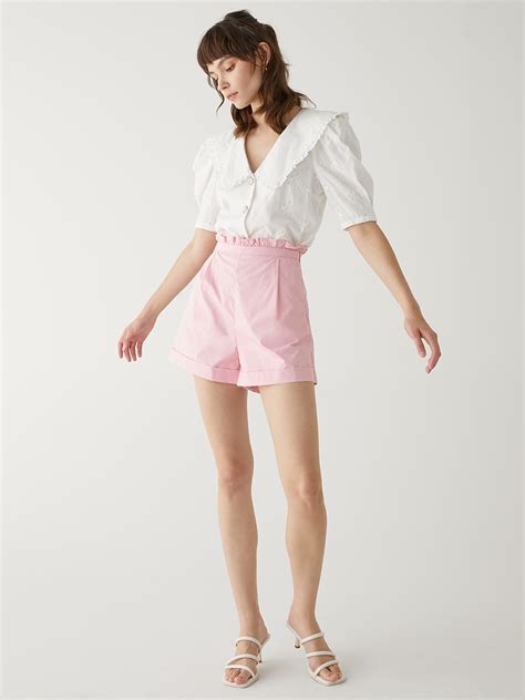 Ruffled Waistline Shorts Pink Pomelo Fashion