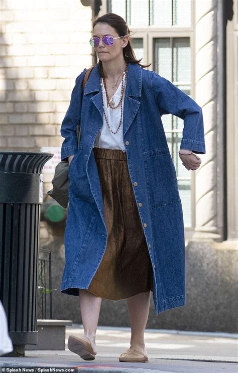 Katie Holmes Is Dream In Denim Coat Over Midi Skirt On Solo Nyc Stroll