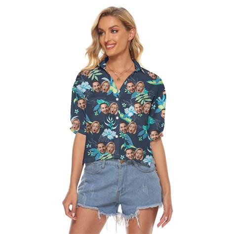 Cool Navy Custom Face Floral Crop Top For Women Vinco Hawaiian Shirts