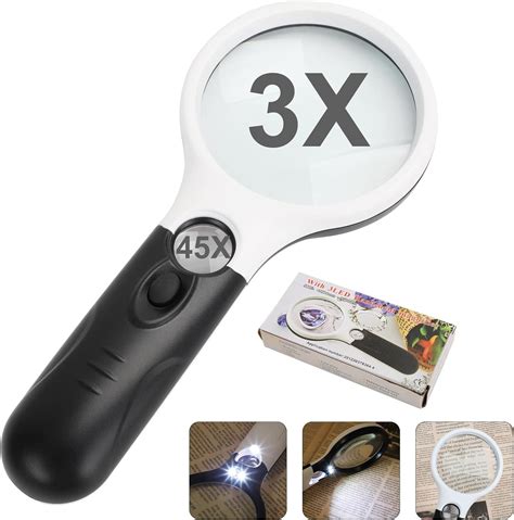 Youyijia Lupe Mit Licht 3X 45X Fache Beleuchtet Leselupe Mit 3 LED Hohe