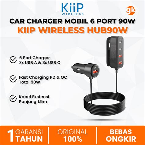 Jual KIIP HUB90W Car Charger Mobil 90W Ultra Fast Charging 6 Ports USB