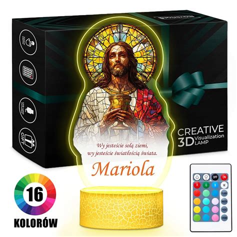 Lampka Nocna LED 3D Z Imieniem Statuetka Jezus Prezent Urodziny Religia